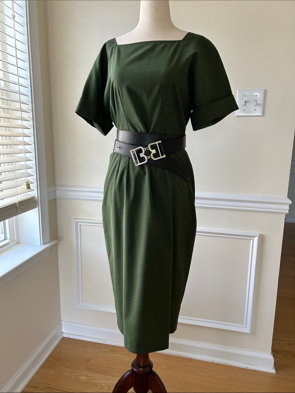 Brooks Brothers Olive Green Square Neck Sheath Dress